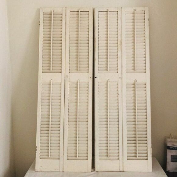 Pair Window Shutters 54" H X 18" W  Colonial Wood  Louver Plantation White - Picture 1 of 8